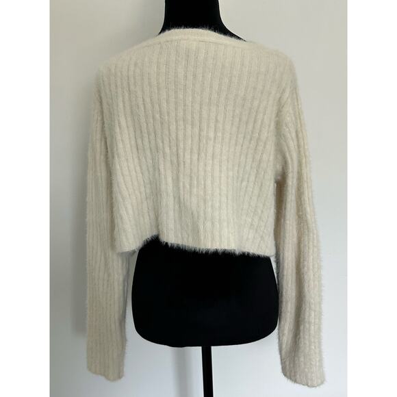 Urban Outfitter Cropped Fuzzy Cream Sweater, Size Large - Picture 2 of 8